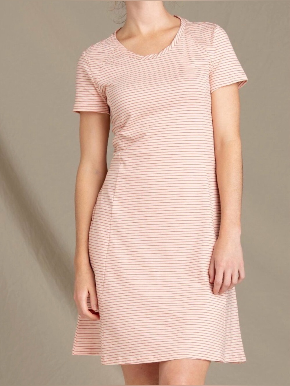 NWT Toad&Co Windmere Short Sleeve Dress Striped Coral Size Medium T-shirt Dress - Picture 2 of 12